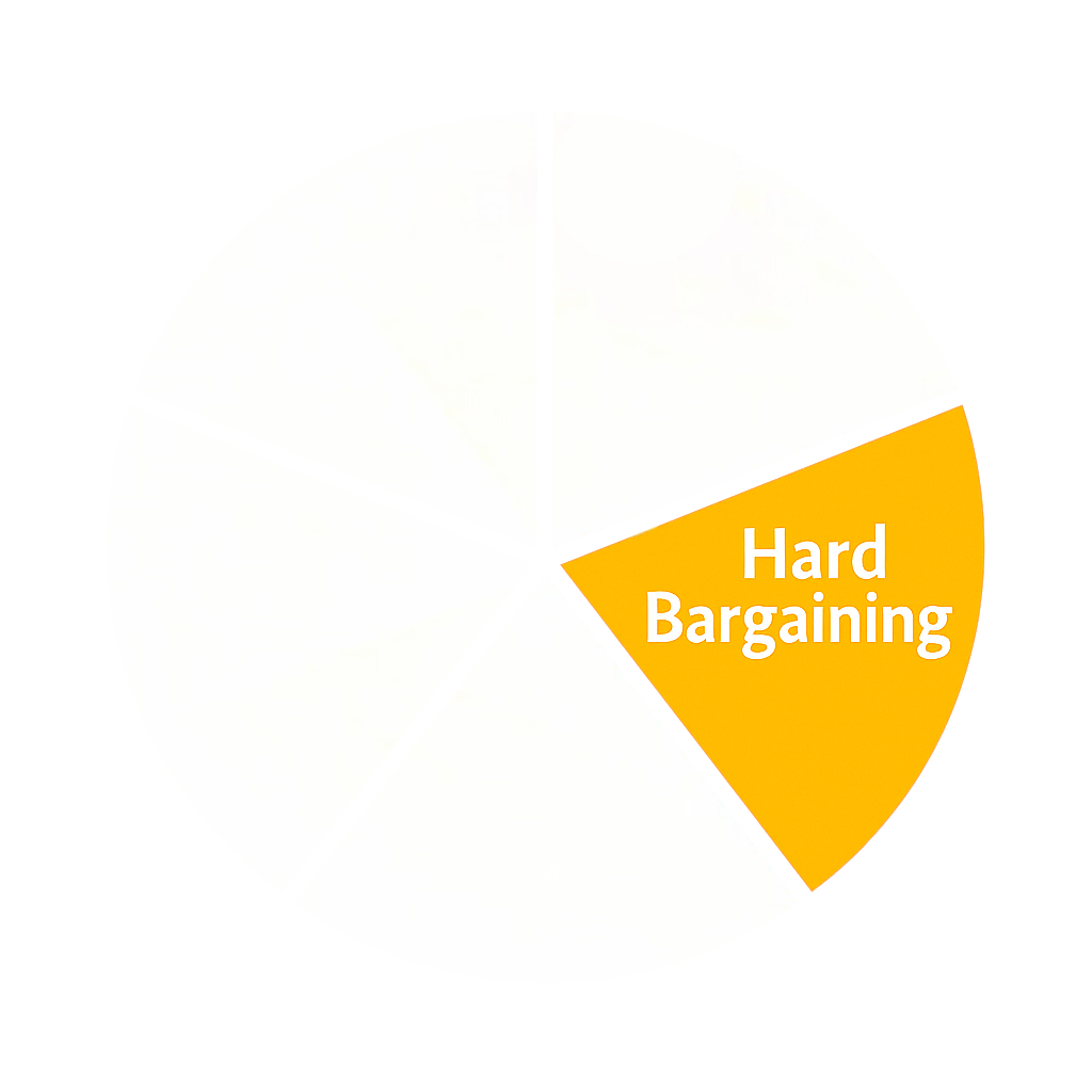 Circular negotiation wheel graphic with one orange slice highlighted and labeled “Hard Bargaining.”